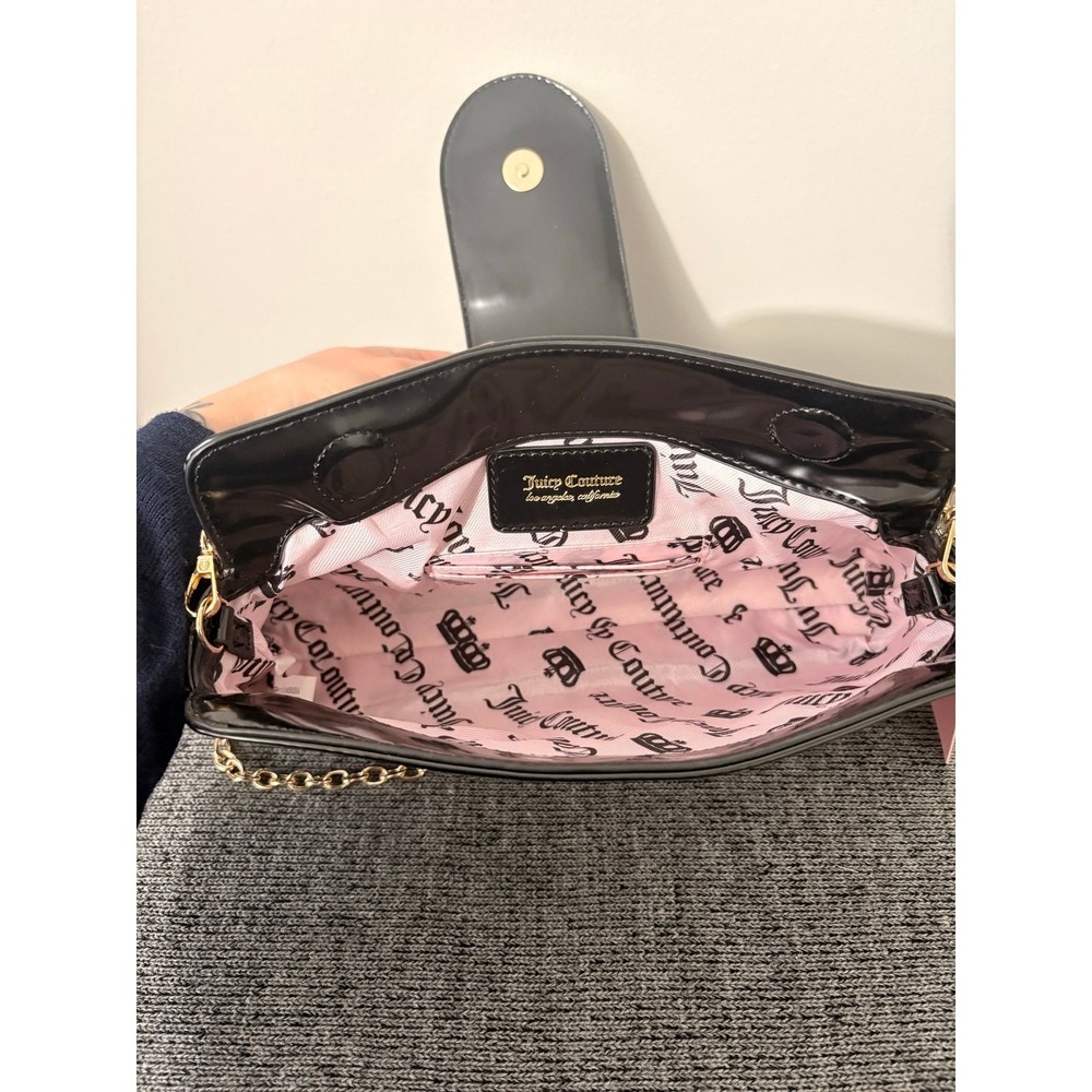 NWT Juicy Couture Crossbody Baguette Bag, Black Gold Logo - Picture 3 of 9